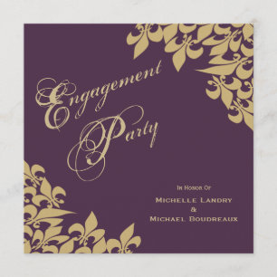 Eggplant Paars Gold Fleur de Lis Engagement Party Kaart