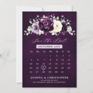 Eggplant Paars Plum Ivory White Floral Calendar S. Save The Date