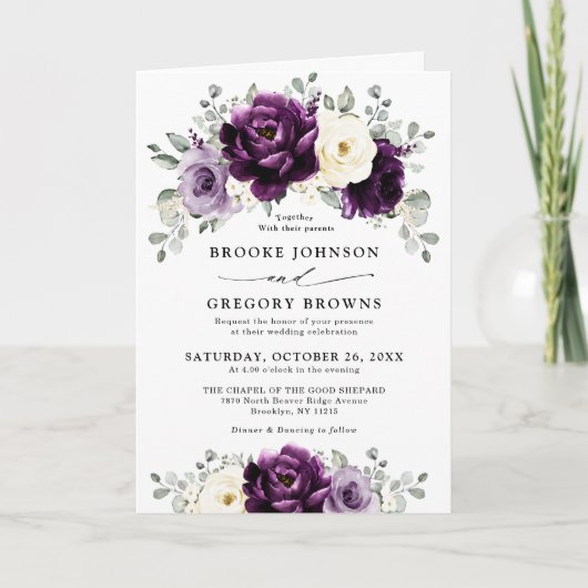 Eggplant Paars Plum Ivory White Floral Wedding (Voorkant)