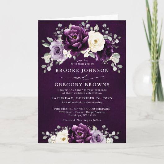 Eggplant Paars Plum Ivory White Floral Wedding (Voorkant)