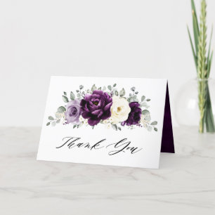 Eggplant Paars Plum Ivory White Floral Wedding Bedankkaart