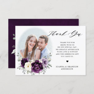 Eggplant Paars Plum Ivory White Floral Wedding Bedankkaart