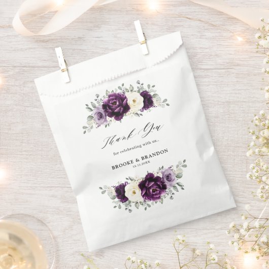 Eggplant Paars Plum Ivory White Floral Wedding Bedankzakje (Geknipt)