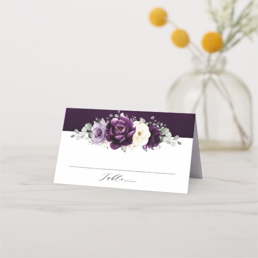 Eggplant Paars Plum Ivory White Floral Wedding Pl (Voorkant)