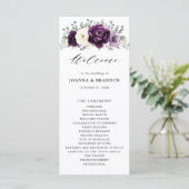 Eggplant Paars Plum Ivory White Floral Wedding Programma (Staand voorkant)