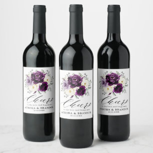 Eggplant Paars Plum Ivory White Floral Wedding Wijn Etiket