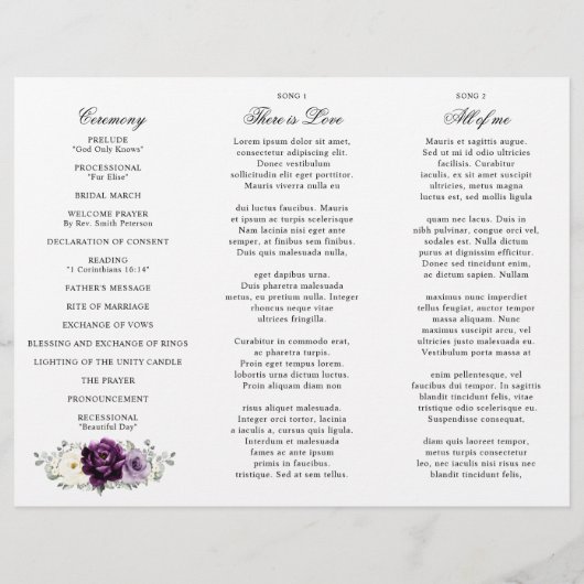 Eggplant Paars Plum Ivory White Tri-Fold Programme (Achterkant)