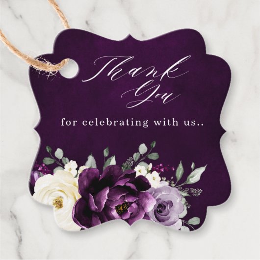 Eggplant Paars Plum Ivory White Wedding Dank je Bedankjes Labels (Voorkant)