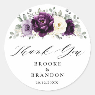 Eggplant Paars Plum Ivory White Wedding Dank je Ronde Sticker