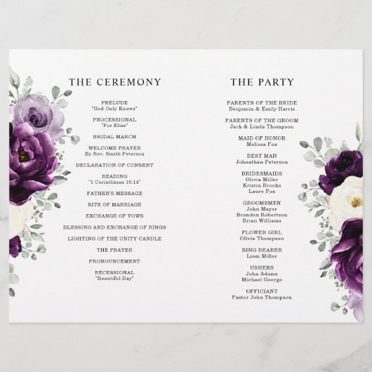 Eggplant Paars Plum Ivory White Wedding Programme (Achterkant)