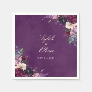 Eggplant Paarse Floral Wedding Napkins Servet
