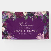 Eggplant Paarse Floral Wedding Welcome Banner (Horizontaal)