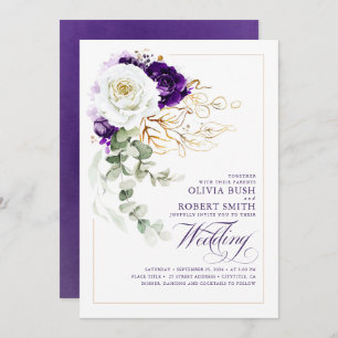 Eggplant Paarse Royal Chic Boho Floral Wedding Kaart