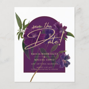 Eggplant Plum Paarse Floral Forest Green Wedding Flyer