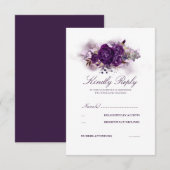 Eggplant Purple Floral Aquarelles Mariage RSVP (Devant / Derrière)