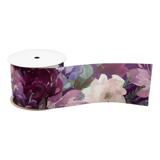 Éggplant Purple, rose et crème Ruban en Satin Flor (Bobine)