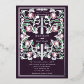 Eggplant Silver Sword Medieval Fantasy Wedding Folie Uitnodiging (Voorkant)
