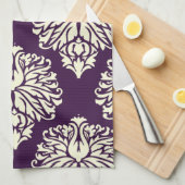 Eggplant Southern Cottage Damask Theedoek (Quarter Fold)