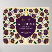 Eggplant Sword Shield Fantasy Wedding Welcome Sign Poster (Voorkant)