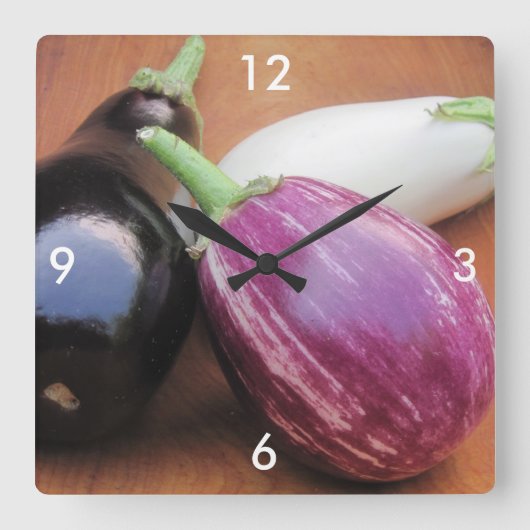 Eggplant Veggie Wall Clock Vierkante Klok (Voorkant)