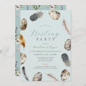Eggs & Feathers Blue Nesting Party Baby shower Kaart (Voorkant / Achterkant)