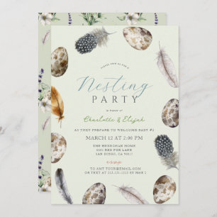 Eggs & Feathers Green Nesting Party Baby shower Kaart