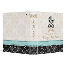 Eggshell Blue Damask Carriage Baby Photo Album