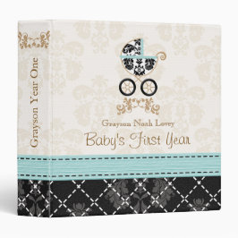 Eggshell Blue Damask Carriage Baby Photo Album 1 1/2" Multomap