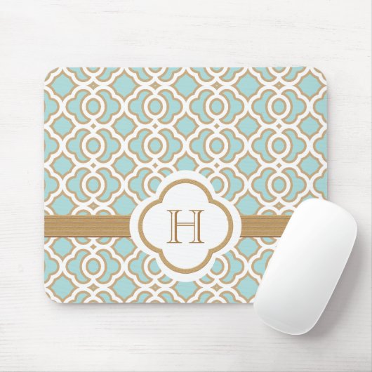 Eggshell Blue en Gold Moroccan Monogrammed Muismat (Met muis)