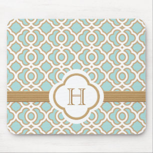Eggshell Blue en Gold Moroccan Monogrammed Muismat