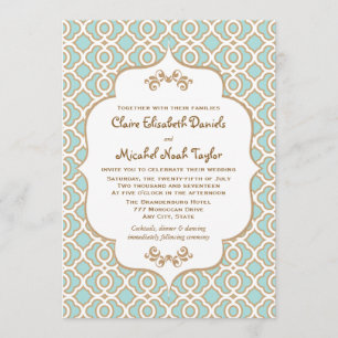 Eggshell Blue en Gold Moroccan Wedding Invitation Kaart