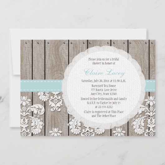 Eggshell Blue Lace Rustic Bridal Shower Kaart (Voorkant)
