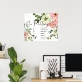 Eggshell Blush Pink Floral Weddenschap Poster (Thuiskantoor)