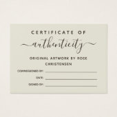 Eggshell Brown Script Certificate of Authenticity Visitekaartje (Voorkant)