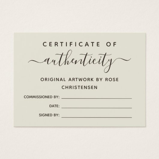 Eggshell Brown Script Certificate of Authenticity Visitekaartje (Voorkant)