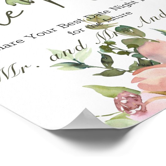 Eggshell en Blush Elegant Floral Date Night Sign Poster (Hoek)