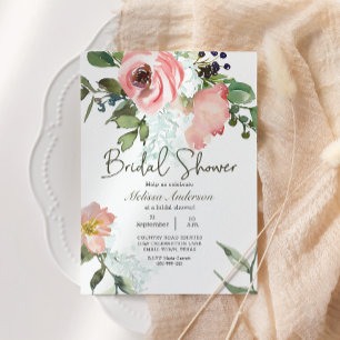 Eggshell en Blush Floral Bridal Shower Invitation Kaart