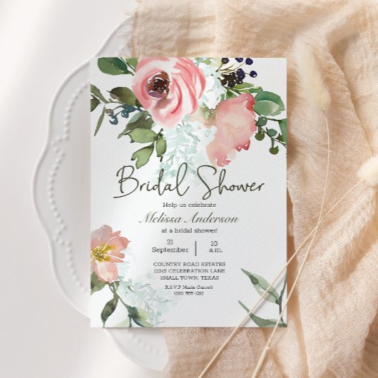 Eggshell en Blush Floral Bridal Shower Invitation Kaart