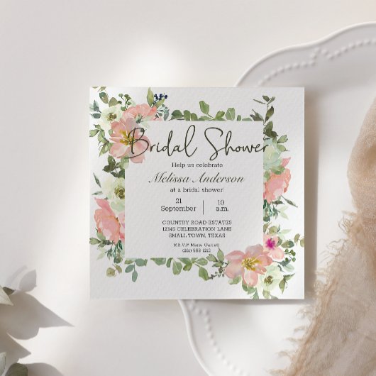 Eggshell en Blush Floral Bridal Shower Invitation Kaart