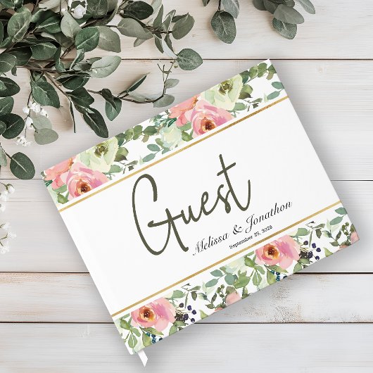 Eggshell en Blush Floral Elegant Wedding Gastenboek