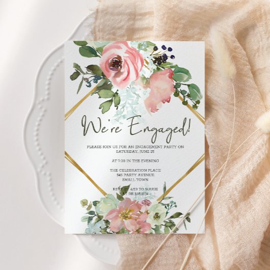 Eggshell en Blush Floral Engagement Party Kaart