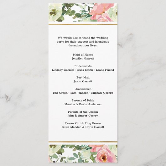 Eggshell en Blush Floral Wedding Programme Programma (Achterkant)