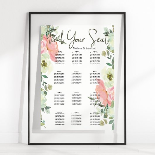 Eggshell en Blush Floral Wedding Seating Chart Poster