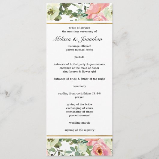 Eggshell et Blush Floral Wedding Programme (Devant)