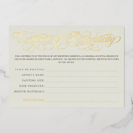 Eggshell Gold Swirls Certificaat van echtheid Folie Uitnodiging (Voorkant)