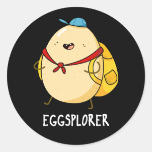 Eggsplorer Funny Egg Explorer Pun Dark BG Ronde Sticker