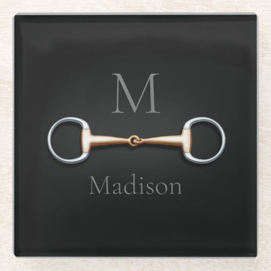 Eggstut Snaffle Bit Monogrammed Equestrian Glazen Onderzetter (Voorkant)