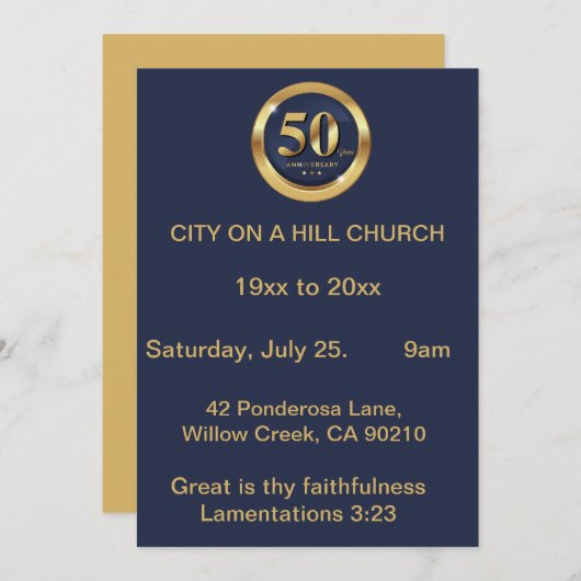 Église 50e anniversaire Invitation (Devant / Derrière)