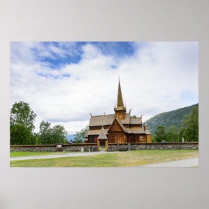 Église à pans de bois de Lom, Norvège affiche