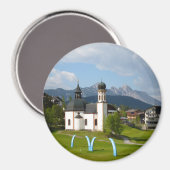 Église à Seefeld, Autriche aimant rond (Recto/Verso)